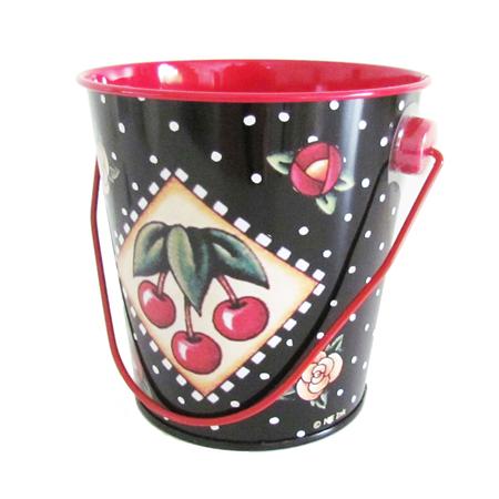 Balde de chapa negro con cerezas